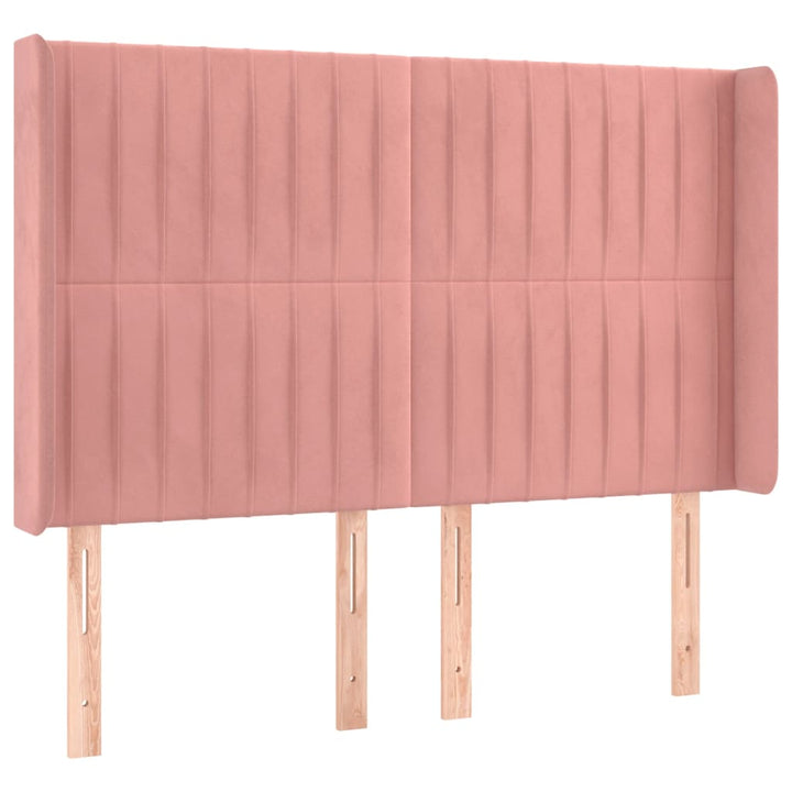 sengegavl med kanter 147x16x118/128 cm fløjl lyserød