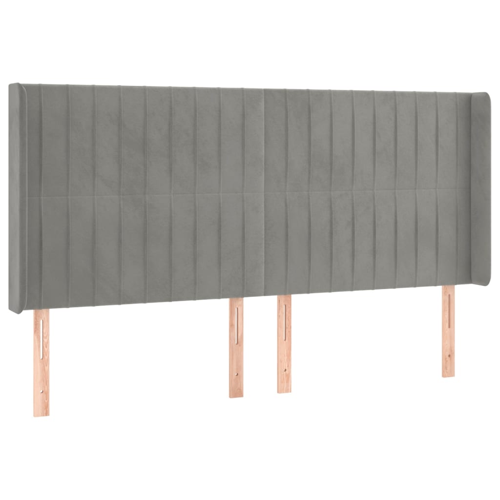 sengegavl med kanter 163x16x118/128 cm fløjl lysegrå