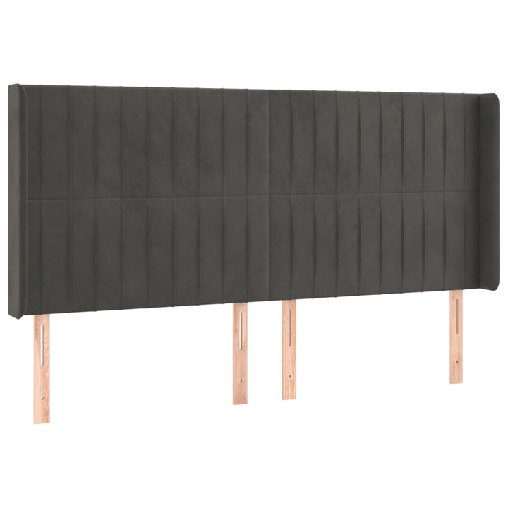 sengegavl med kanter 163x16x118/128 cm fløjl mørkegrå