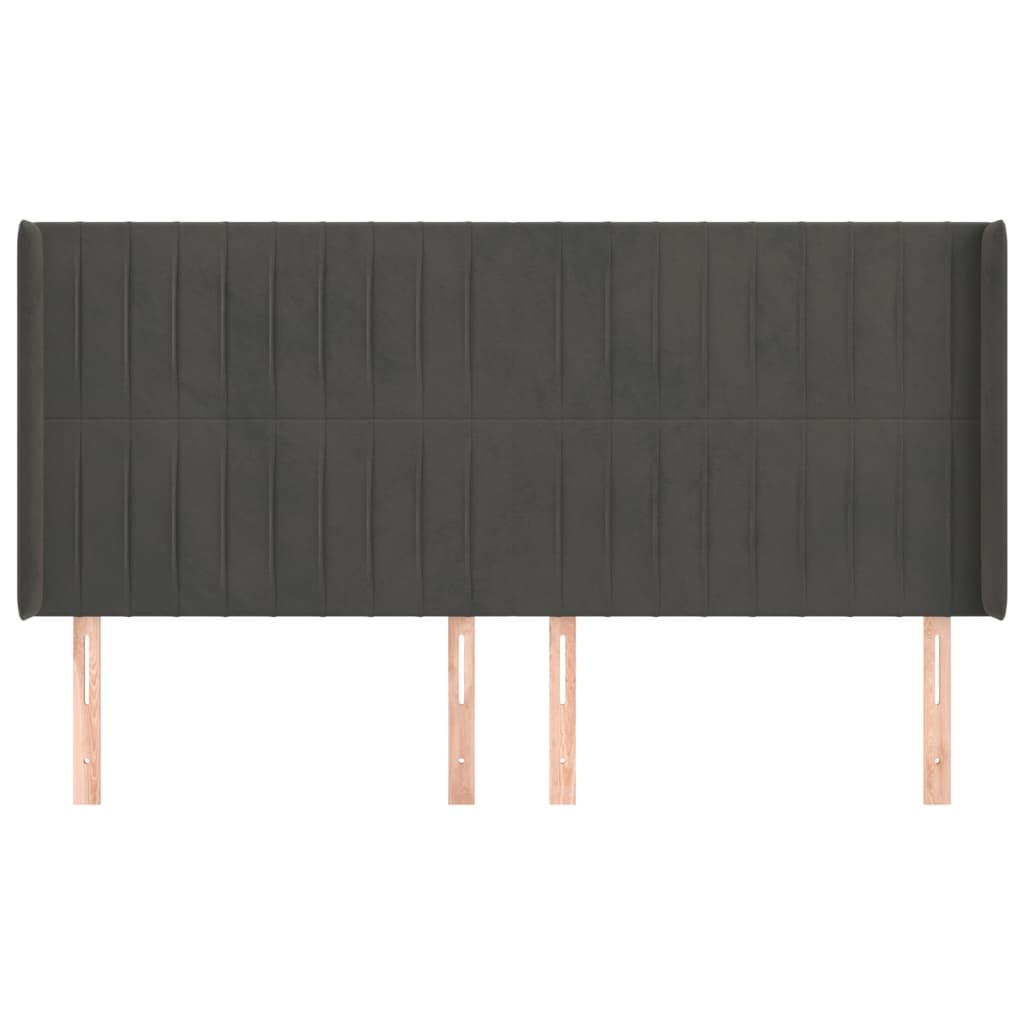 sengegavl med kanter 163x16x118/128 cm fløjl mørkegrå
