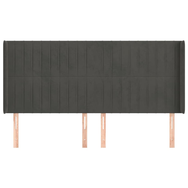 sengegavl med kanter 163x16x118/128 cm fløjl mørkegrå