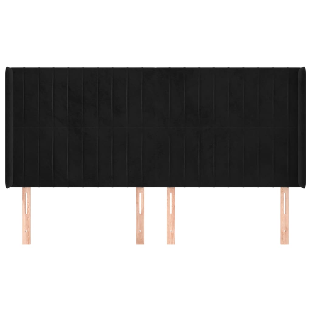 sengegavl med kanter 163x16x118/128 cm fløjl sort