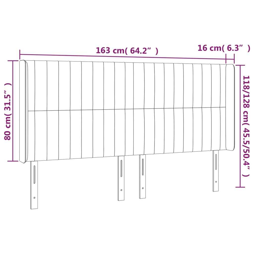 sengegavl med kanter 163x16x118/128 cm fløjl sort