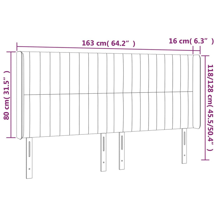 sengegavl med kanter 163x16x118/128 cm fløjl sort