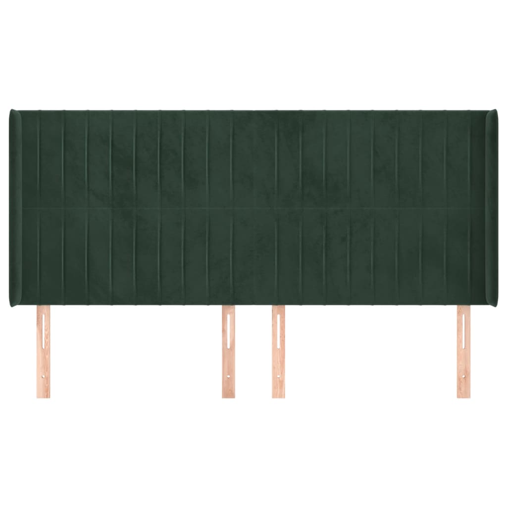 sengegavl med kanter 163x16x118/128 cm fløjl mørkegrøn