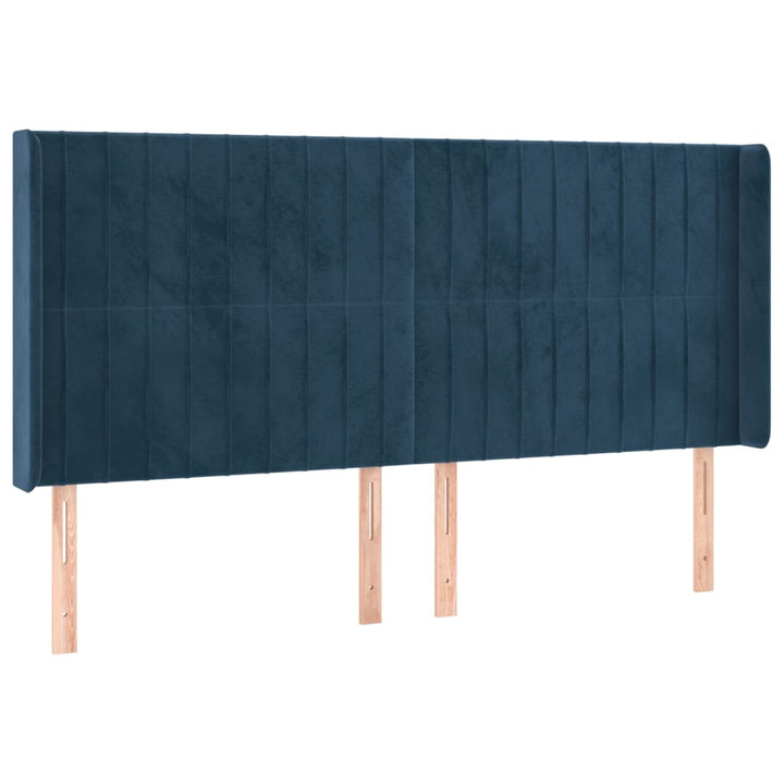 sengegavl med kanter 163x16x118/128 cm fløjl mørkeblå