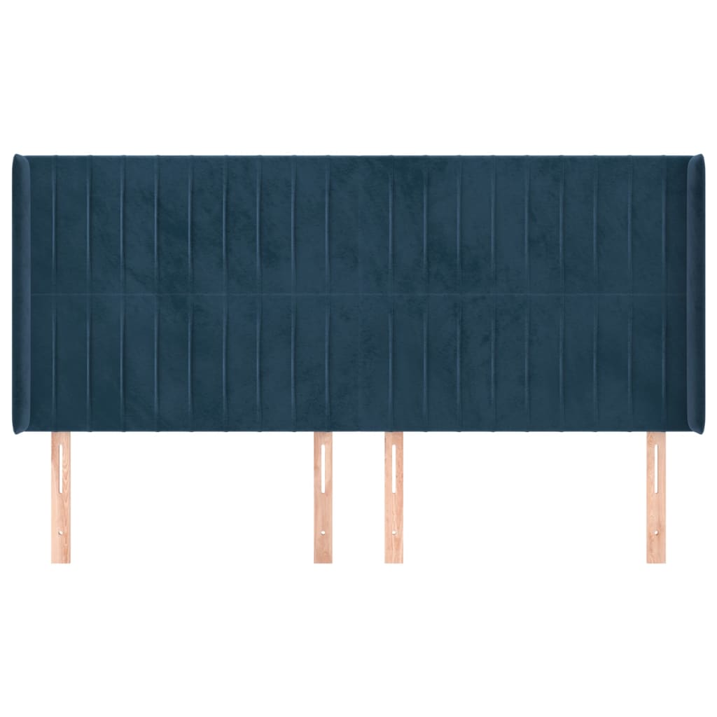 sengegavl med kanter 163x16x118/128 cm fløjl mørkeblå