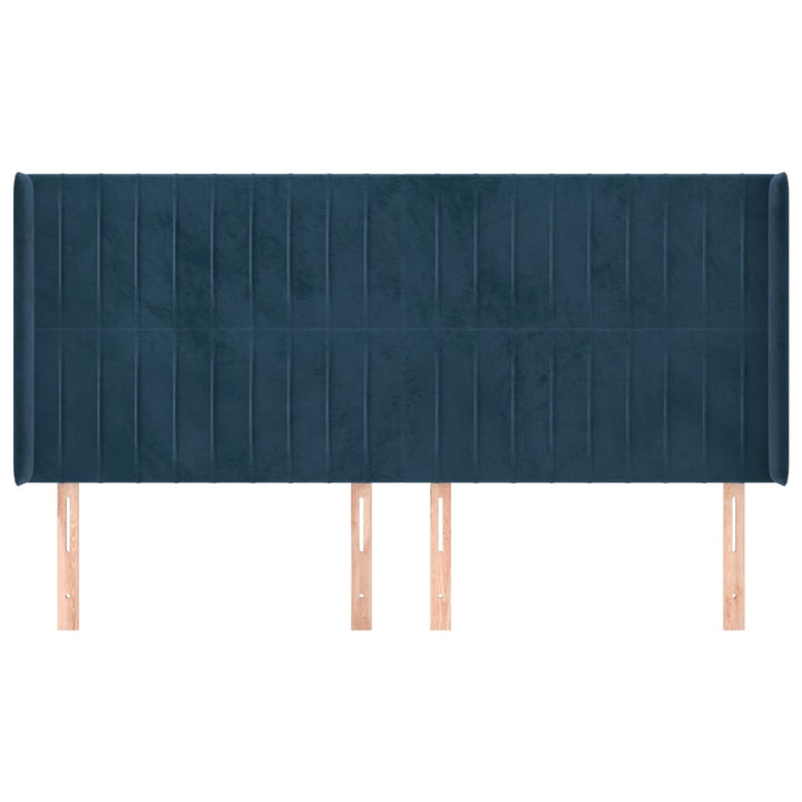 sengegavl med kanter 163x16x118/128 cm fløjl mørkeblå
