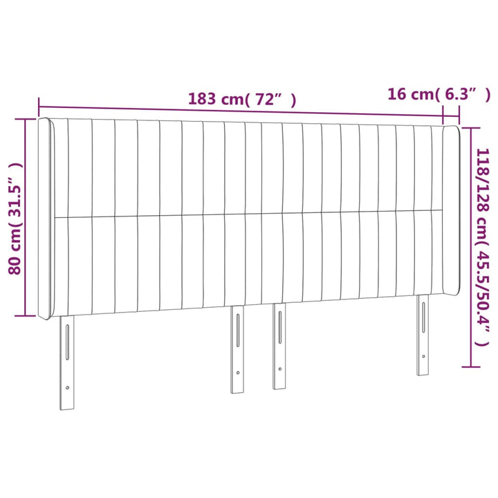 sengegavl med kanter 183x16x118/128 cm fløjl sort