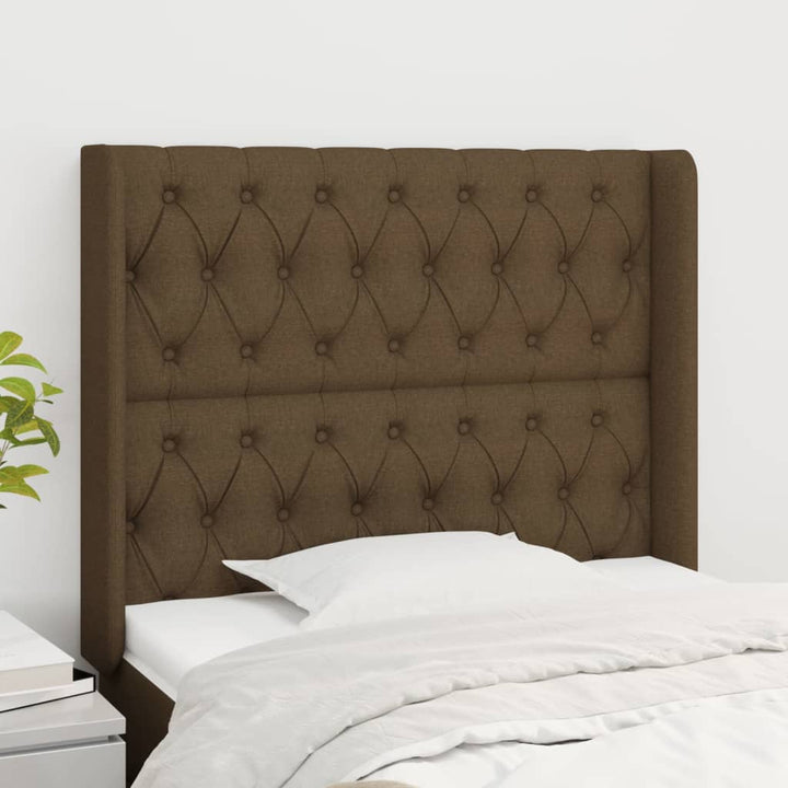 sengegavl med kanter 103x16x118/128 cm stof mørkebrun