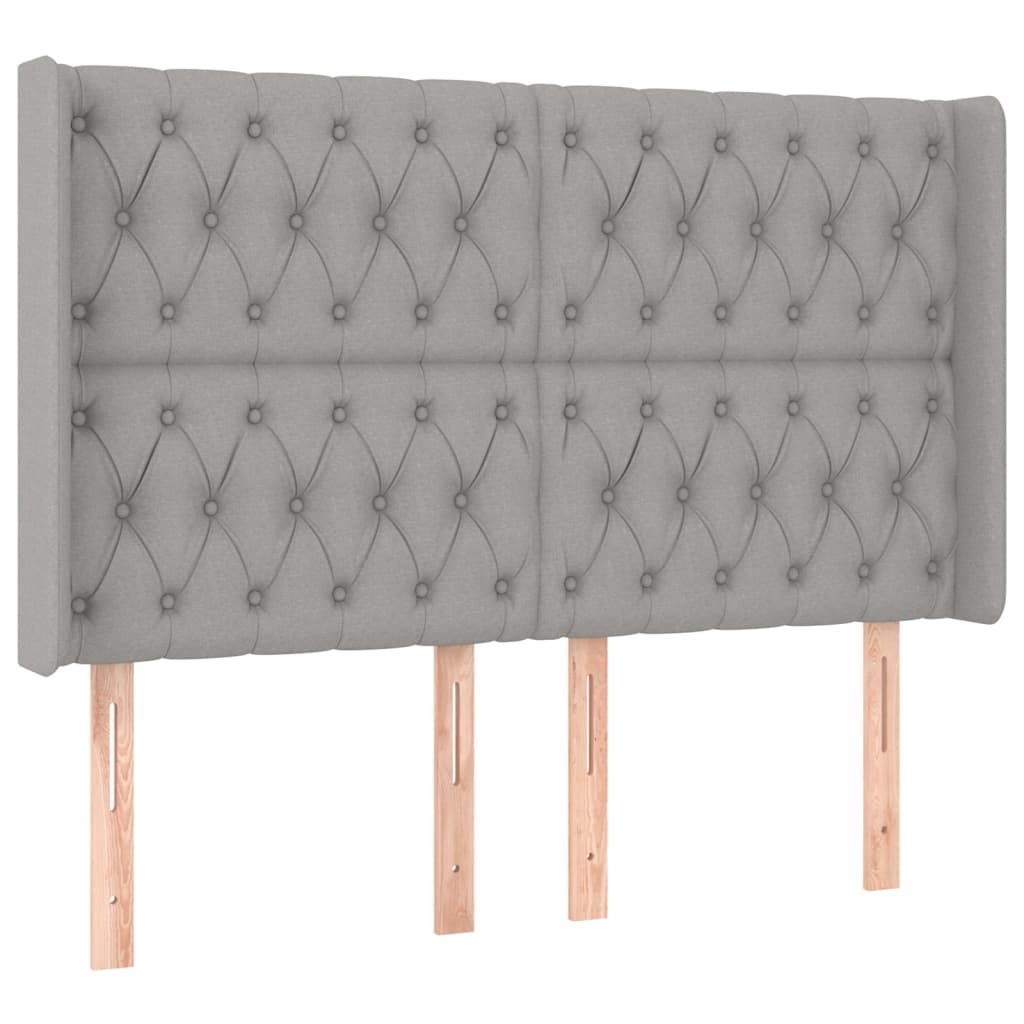 sengegavl med kanter 147x16x118/128 cm stof lysegrå