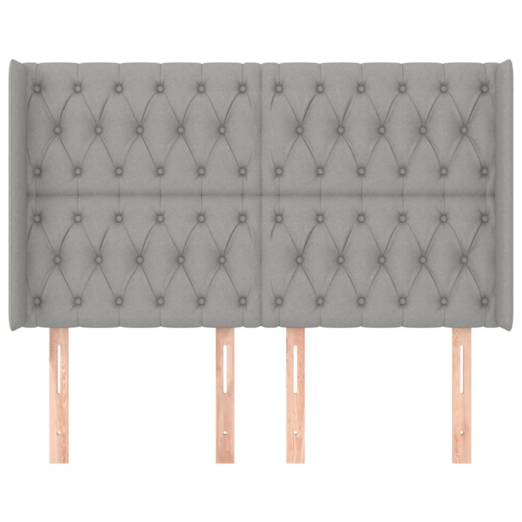 sengegavl med kanter 147x16x118/128 cm stof lysegrå