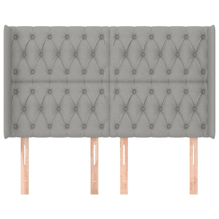 sengegavl med kanter 147x16x118/128 cm stof lysegrå
