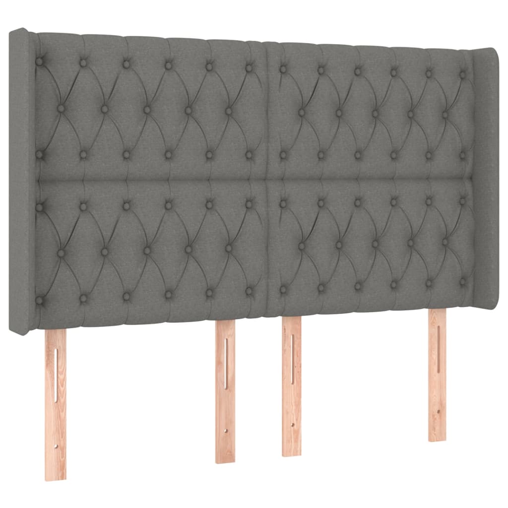 sengegavl med kanter 147x16x118/128 cm stof mørkegrå