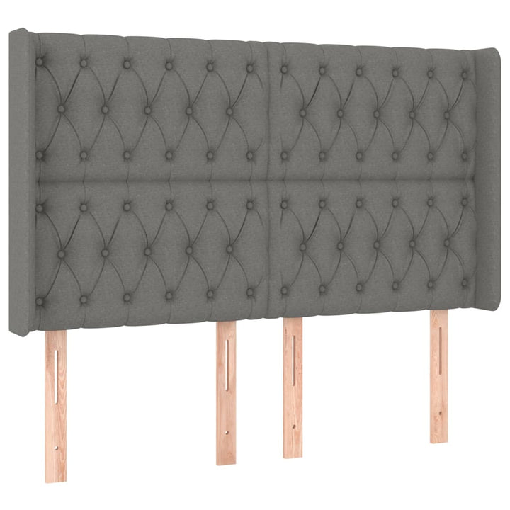 sengegavl med kanter 147x16x118/128 cm stof mørkegrå
