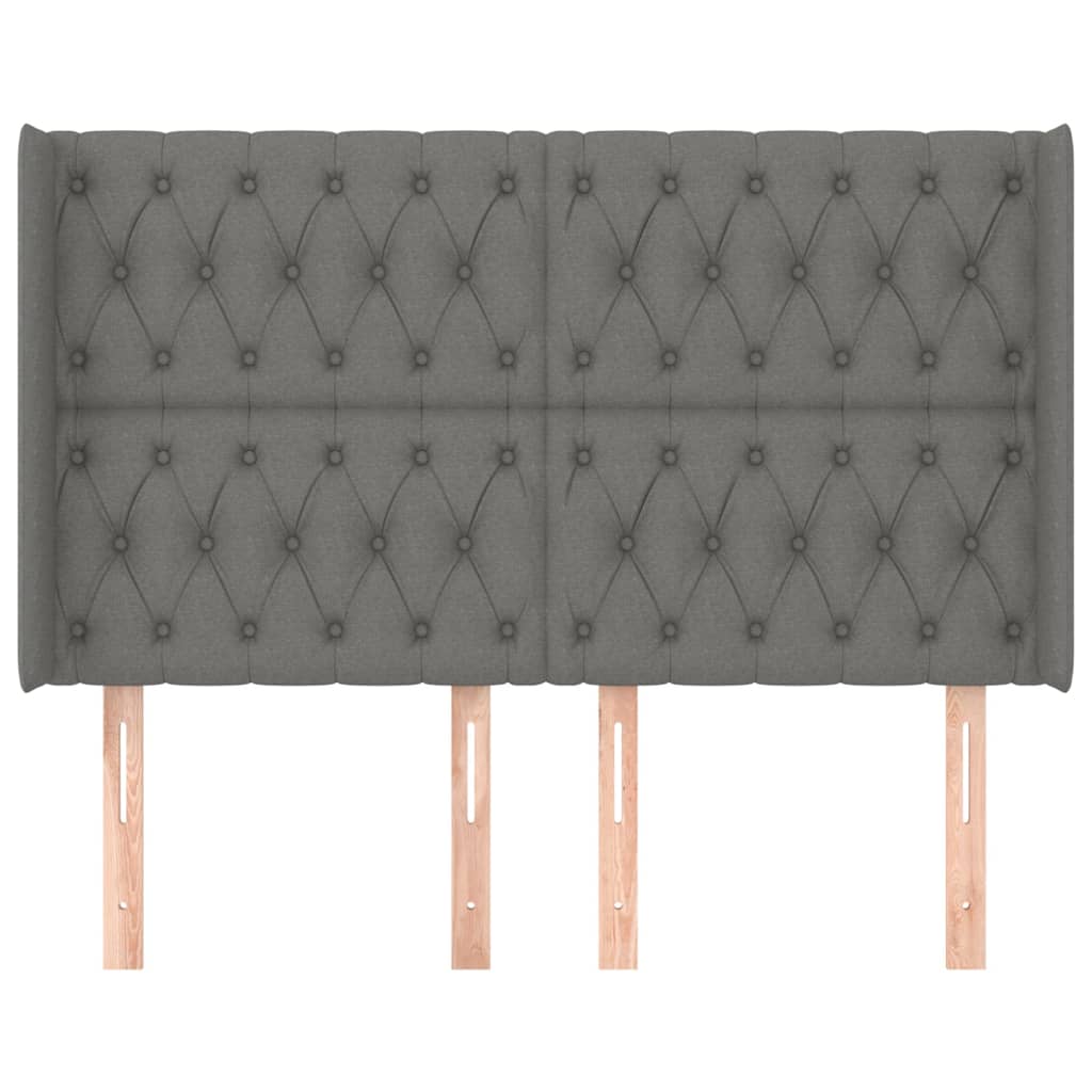 sengegavl med kanter 147x16x118/128 cm stof mørkegrå