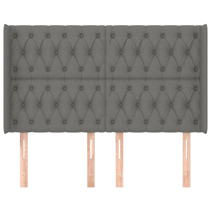 sengegavl med kanter 147x16x118/128 cm stof mørkegrå