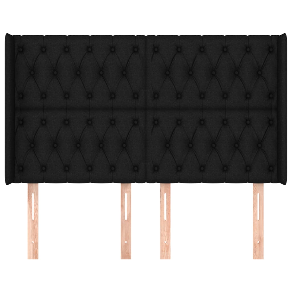 sengegavl med kanter 147x16x118/128 cm stof sort