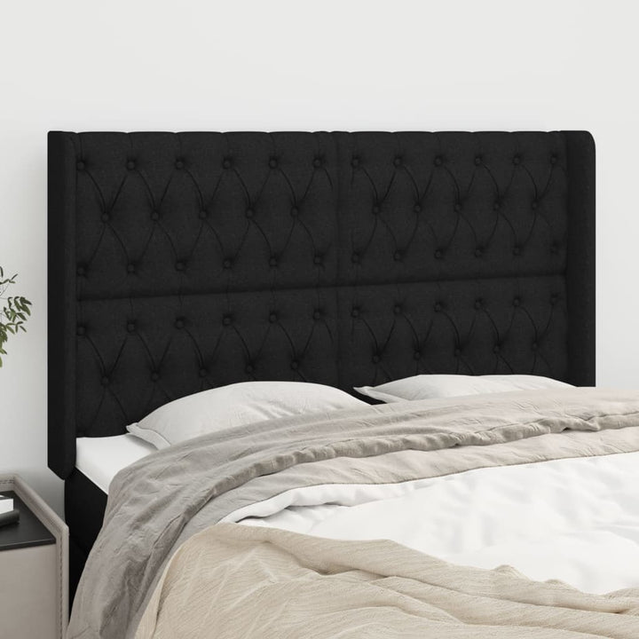 sengegavl med kanter 147x16x118/128 cm stof sort