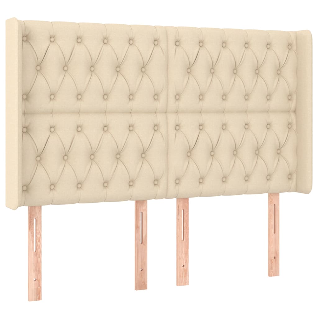 sengegavl med kanter 147x16x118/128 cm stof cremefarvet