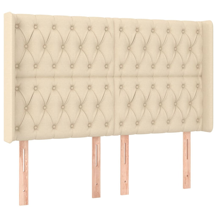 sengegavl med kanter 147x16x118/128 cm stof cremefarvet