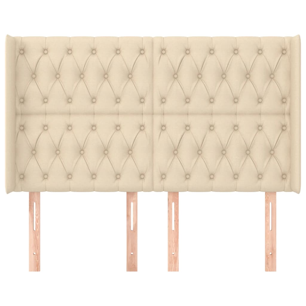 sengegavl med kanter 147x16x118/128 cm stof cremefarvet