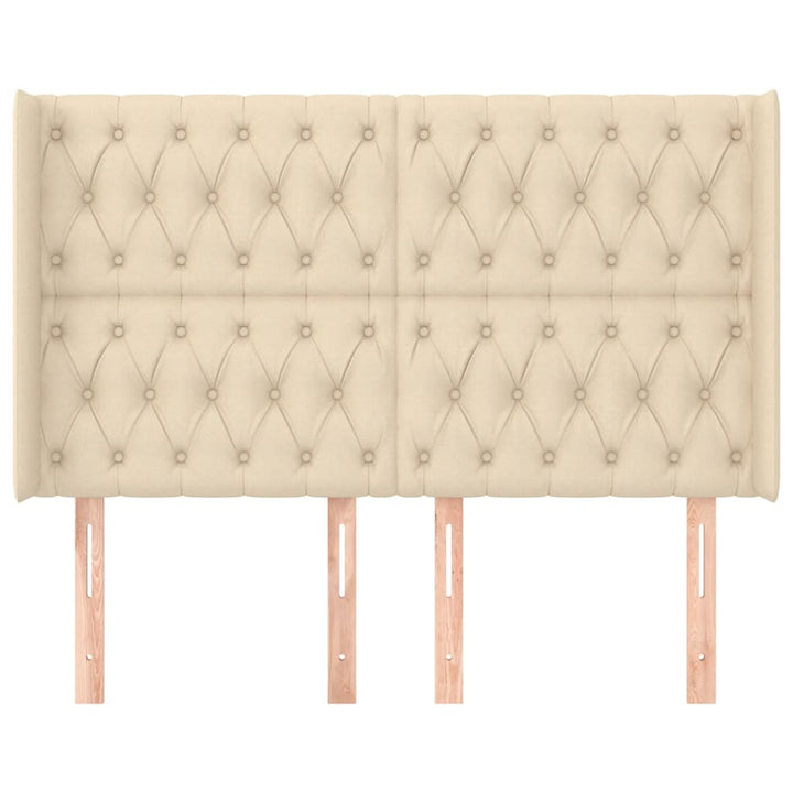 sengegavl med kanter 147x16x118/128 cm stof cremefarvet