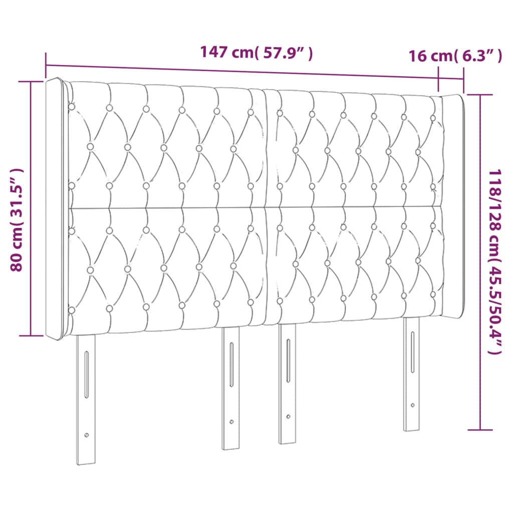 sengegavl med kanter 147x16x118/128 cm stof cremefarvet