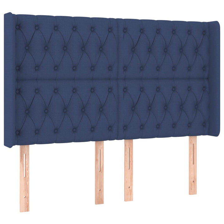 sengegavl med kanter 147x16x118/128 cm stof blå