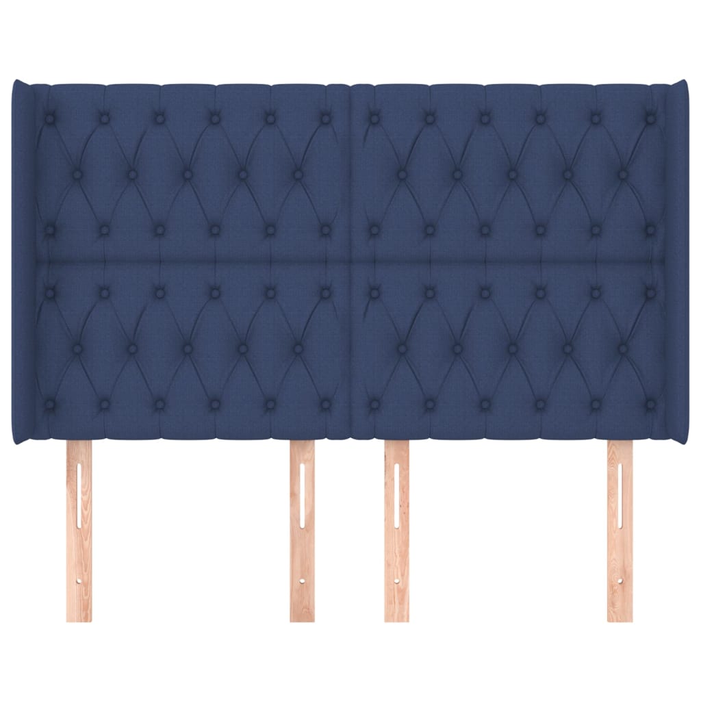 sengegavl med kanter 147x16x118/128 cm stof blå