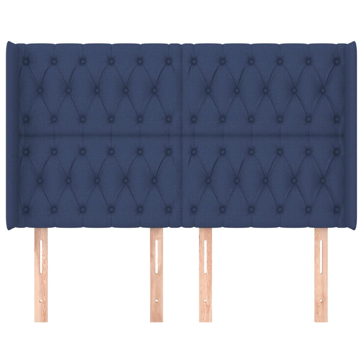 sengegavl med kanter 147x16x118/128 cm stof blå