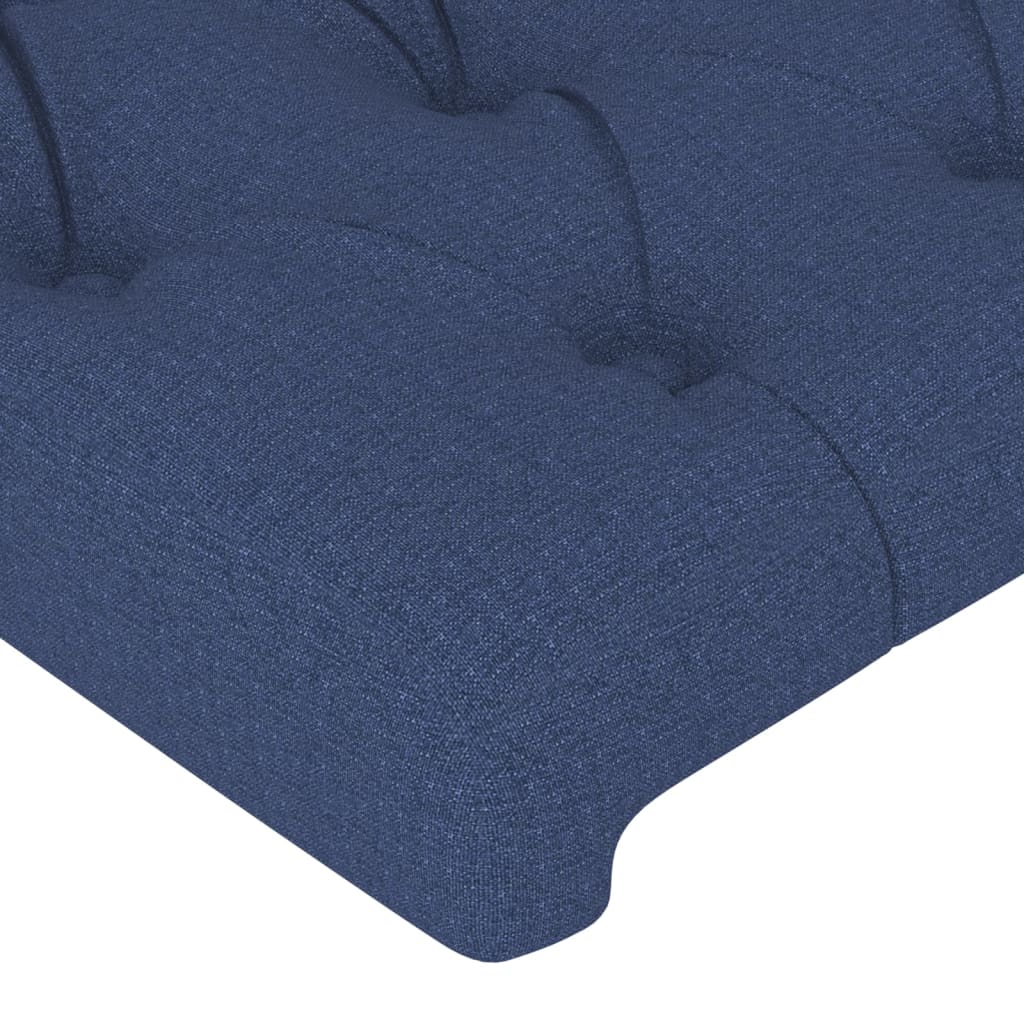 sengegavl med kanter 147x16x118/128 cm stof blå