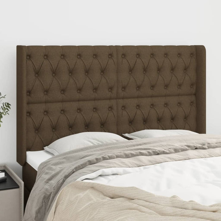 sengegavl med kanter 163x16x118/128 cm stof mørkebrun