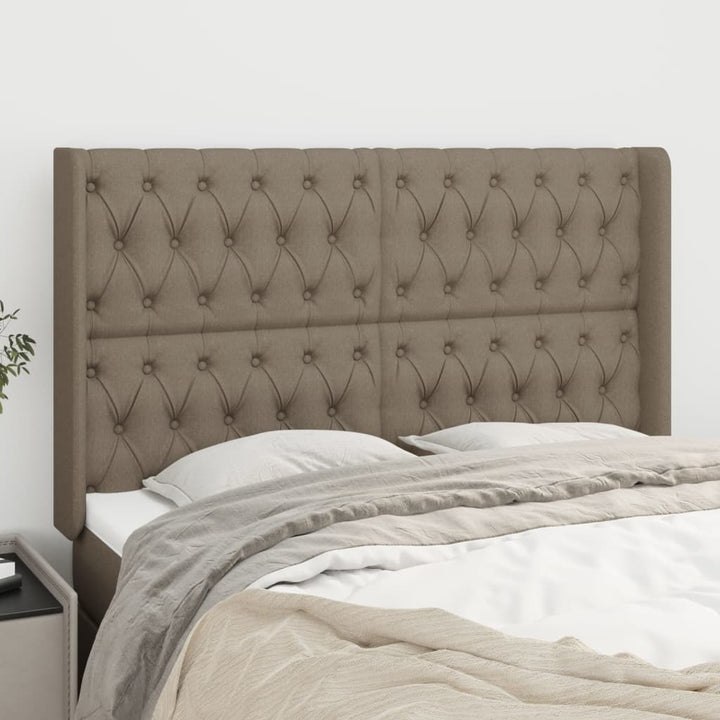 sengegavl med kanter 163x16x118/128 cm stof gråbrun