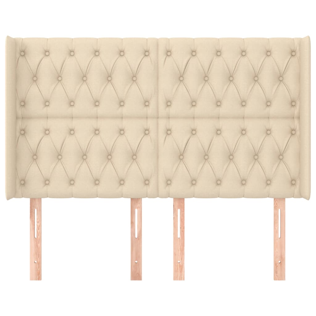 sengegavl med kanter 163x16x118/128 cm stof cremefarvet