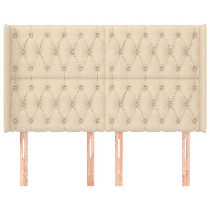 sengegavl med kanter 163x16x118/128 cm stof cremefarvet