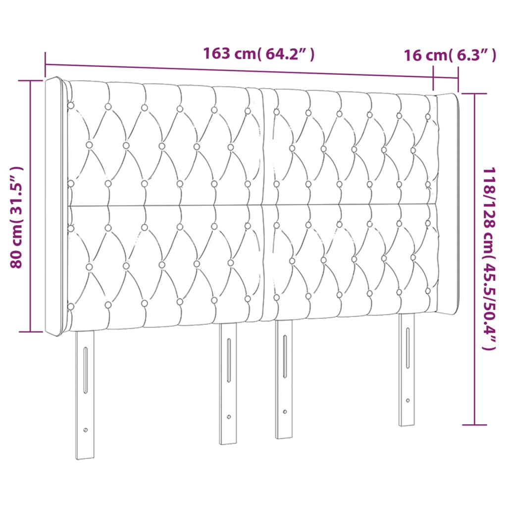 sengegavl med kanter 163x16x118/128 cm stof cremefarvet