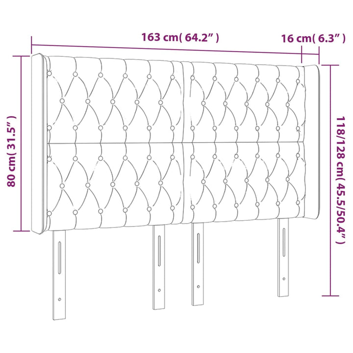 sengegavl med kanter 163x16x118/128 cm stof cremefarvet