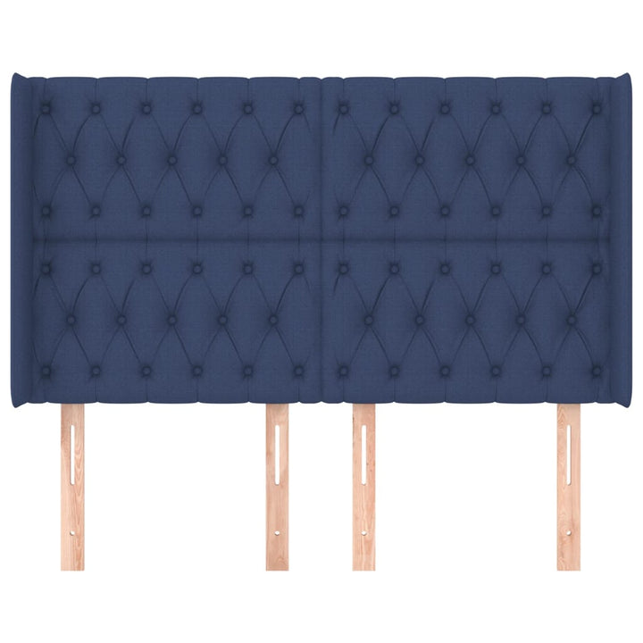 sengegavl med kanter 163x16x118/128 cm stof blå