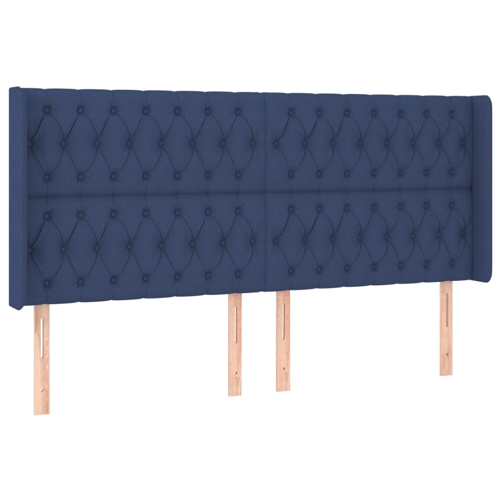 sengegavl med kanter 183x16x118/128 cm stof blå