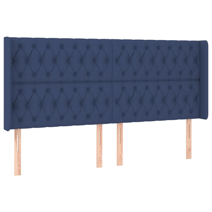 sengegavl med kanter 183x16x118/128 cm stof blå