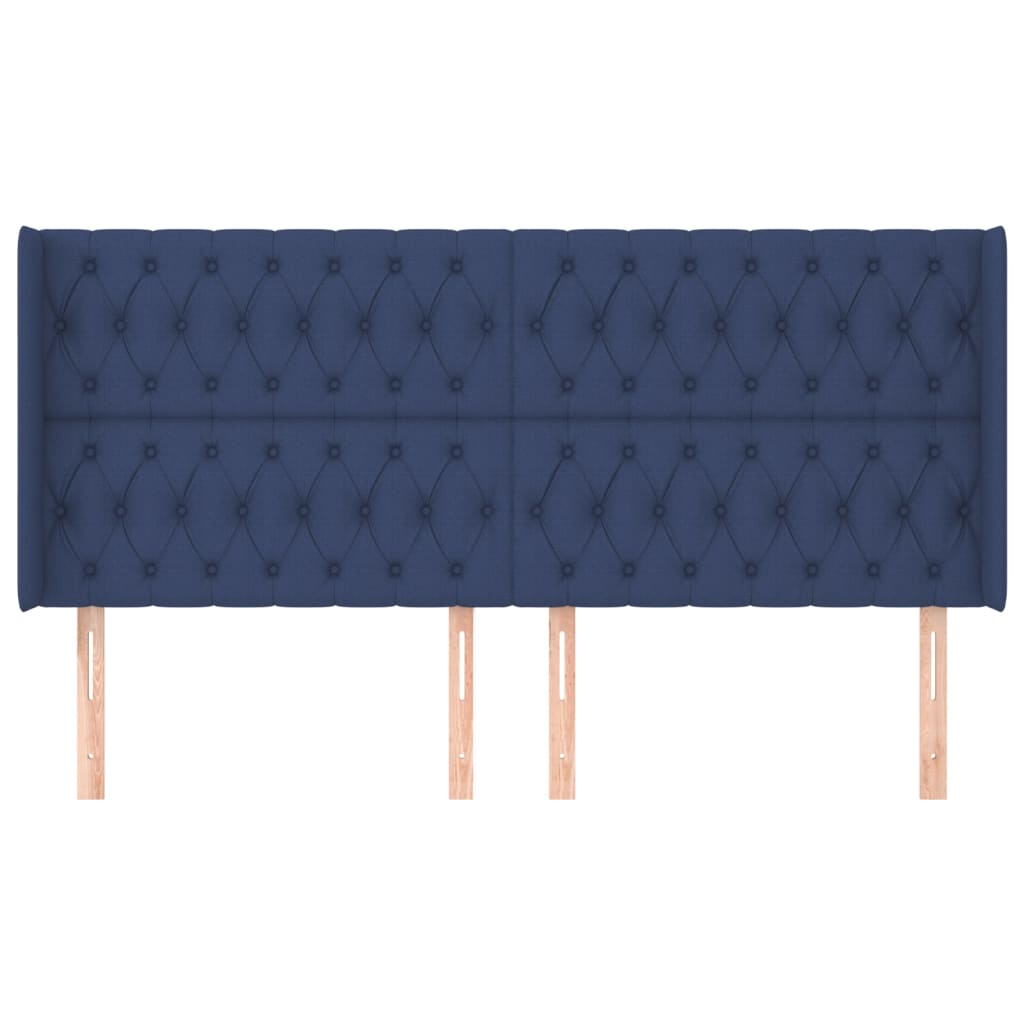 sengegavl med kanter 183x16x118/128 cm stof blå