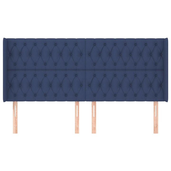 sengegavl med kanter 183x16x118/128 cm stof blå