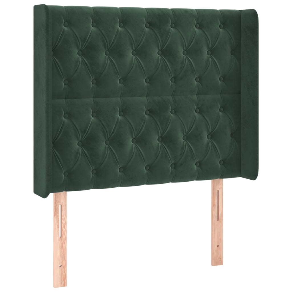 sengegavl med kanter 103x16x118/128 cm fløjl mørkegrøn