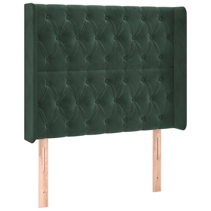 sengegavl med kanter 103x16x118/128 cm fløjl mørkegrøn