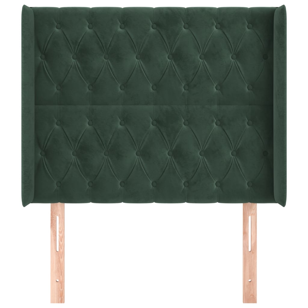 sengegavl med kanter 103x16x118/128 cm fløjl mørkegrøn