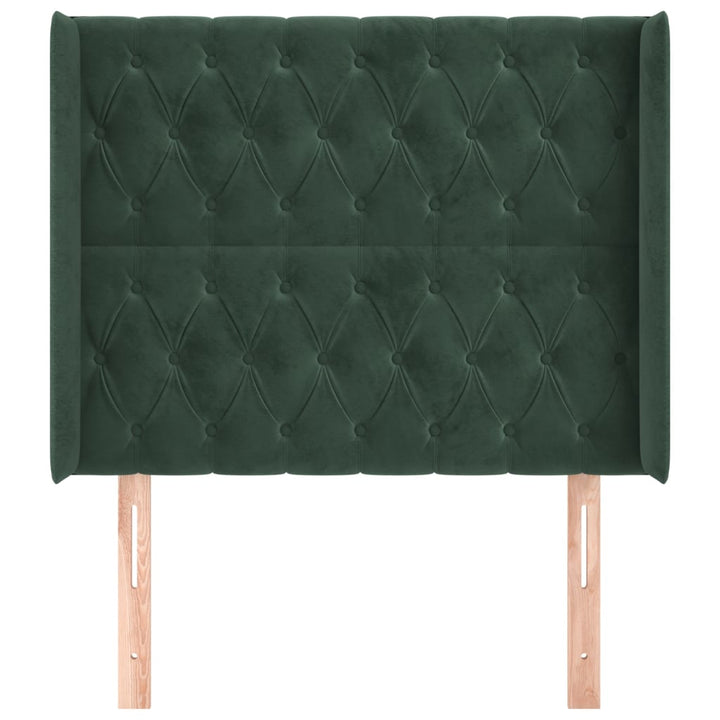 sengegavl med kanter 103x16x118/128 cm fløjl mørkegrøn