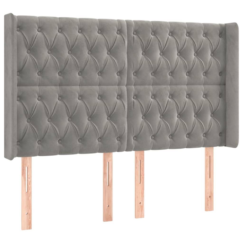 sengegavl med kanter 147x16x118/128 cm fløjl lysegrå