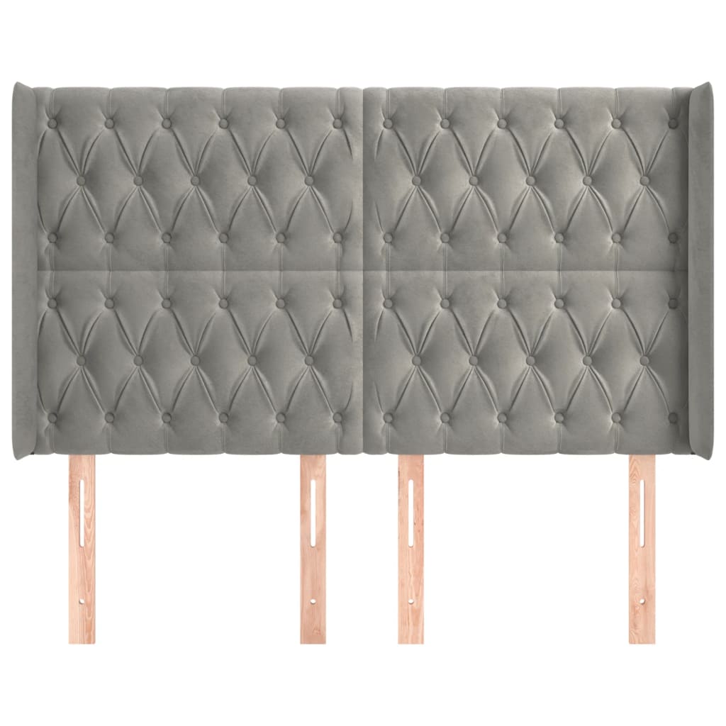 sengegavl med kanter 147x16x118/128 cm fløjl lysegrå