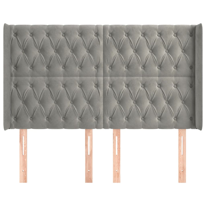 sengegavl med kanter 147x16x118/128 cm fløjl lysegrå